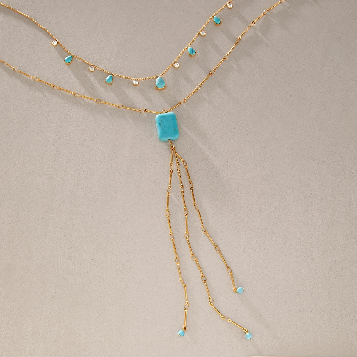KIKA Geometric Blue Turquoise Necklace For Women Minimalist 18K Gold PVD Plated Stainless Steel Necklace Fashion Jewelry Gift