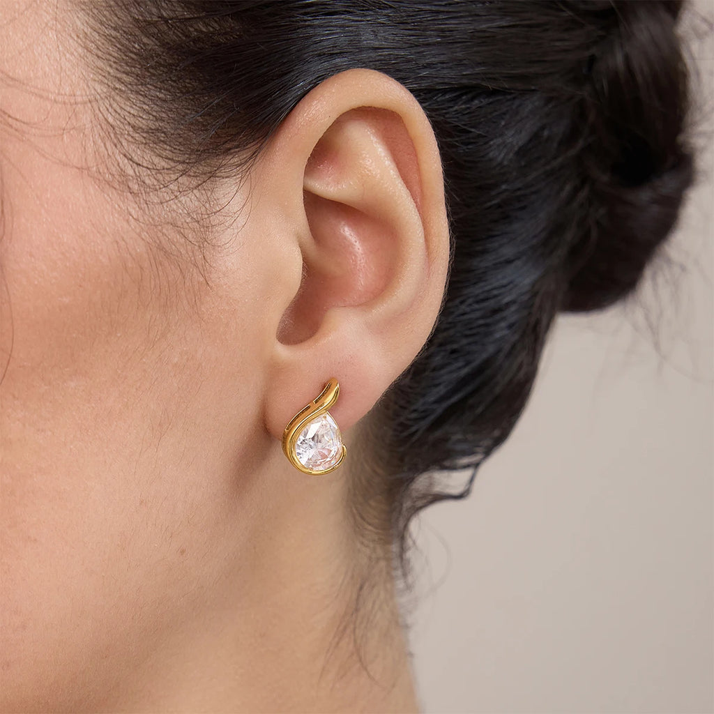 KIKA Elegant Water Drop Zircon Stud Earrings For Women Minimalist 18K Gold PVD Plated Stainless Steel Earrings Fashion Jewelry