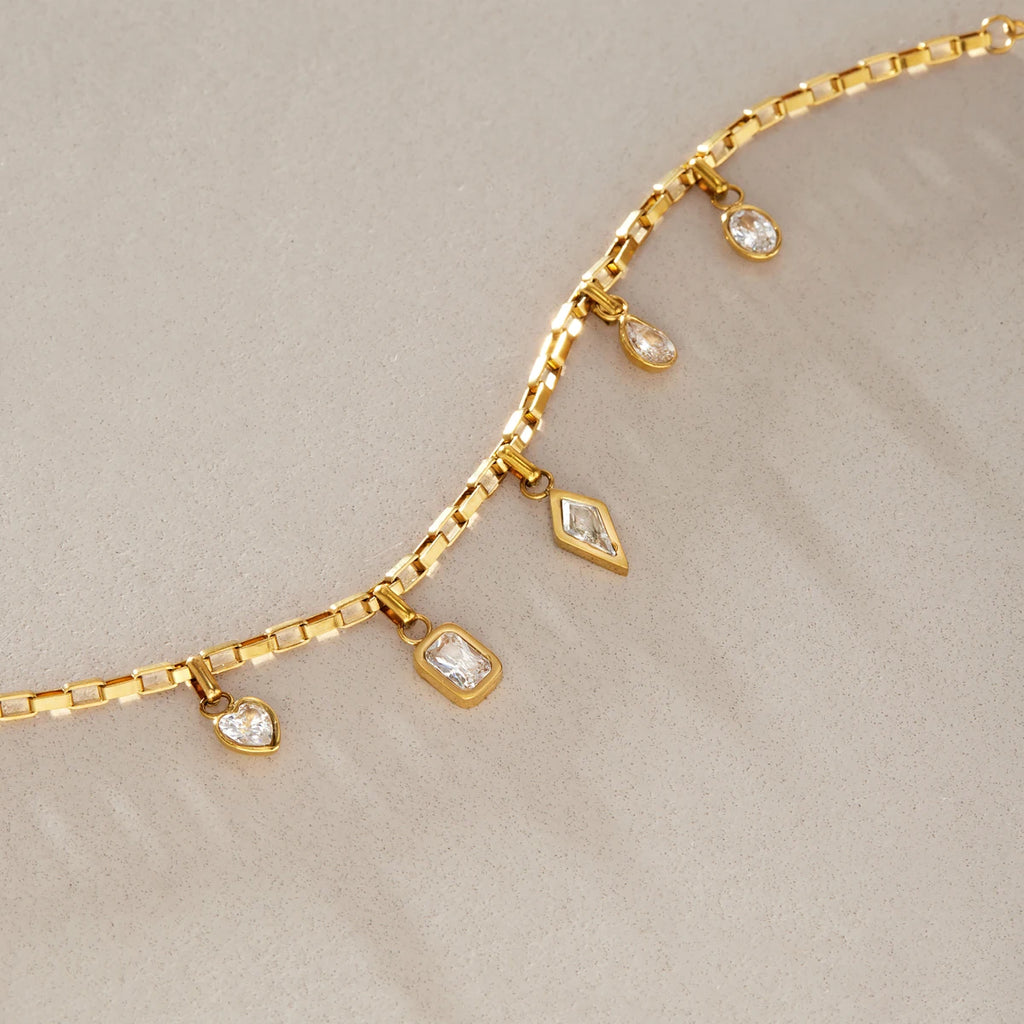 Kika Geometric Zircon Charms Bracelet 18K Gold PVD Plated Stainless Steel Bracelet 316L