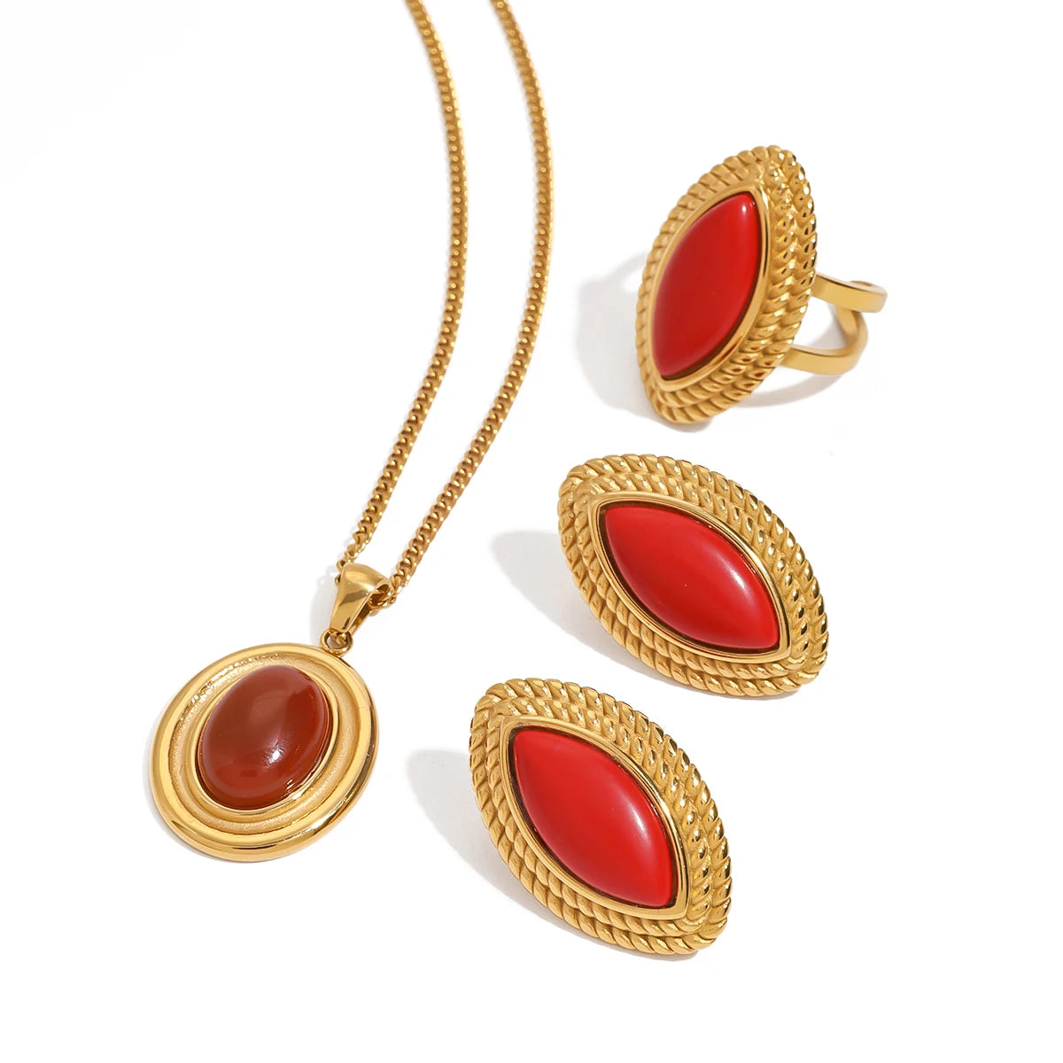 Kika New Year Christmas Red Horse Eye Earrings Devil's Eye Ring Round Pendant Necklace Women's Accessories Gift for Her