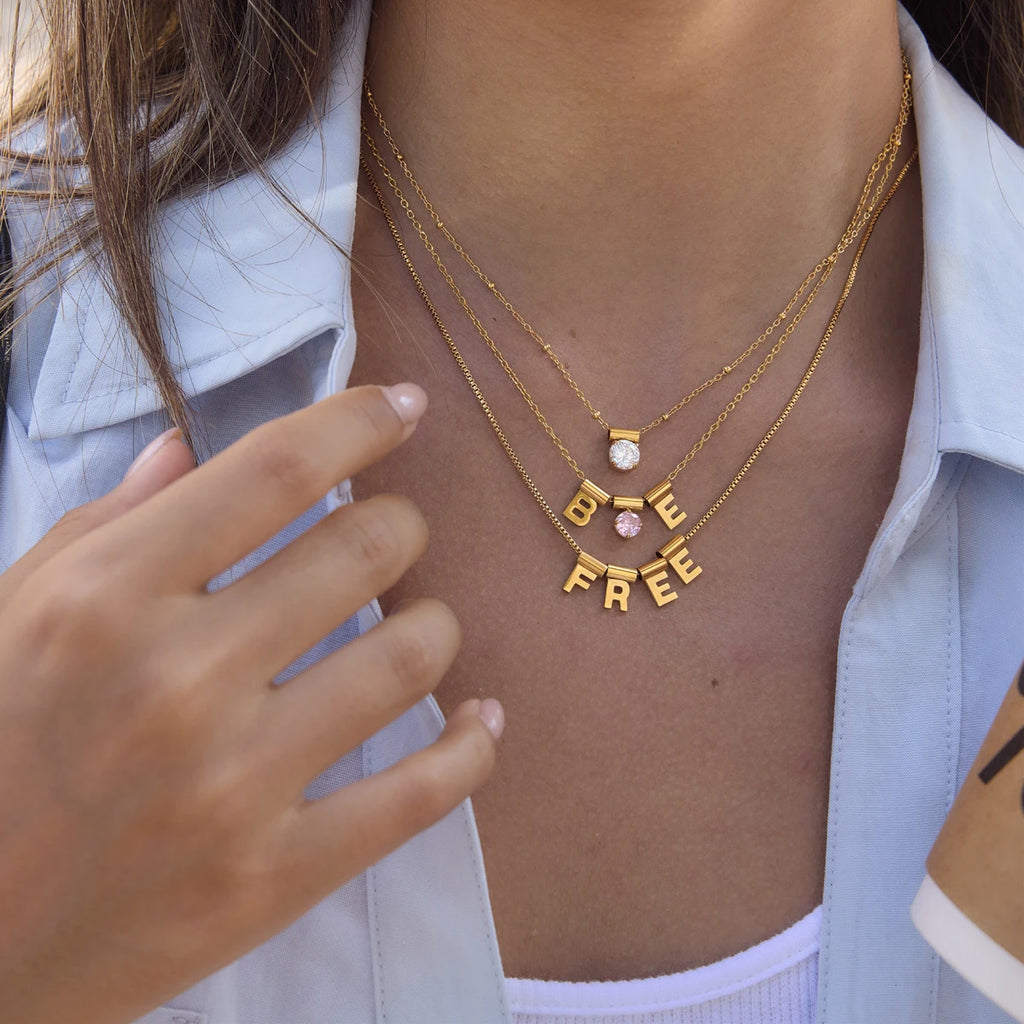 Kika Detachable Letter Zircon Pendant Necklace For Women 18K Gold PVD Plated Stainless Steel 316L