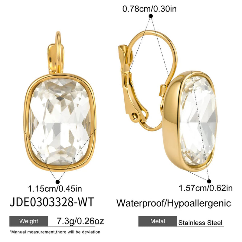 KIKA Elegant White Pink Crystal Clip Earrings PVD  Plated Stainless Steel 316L