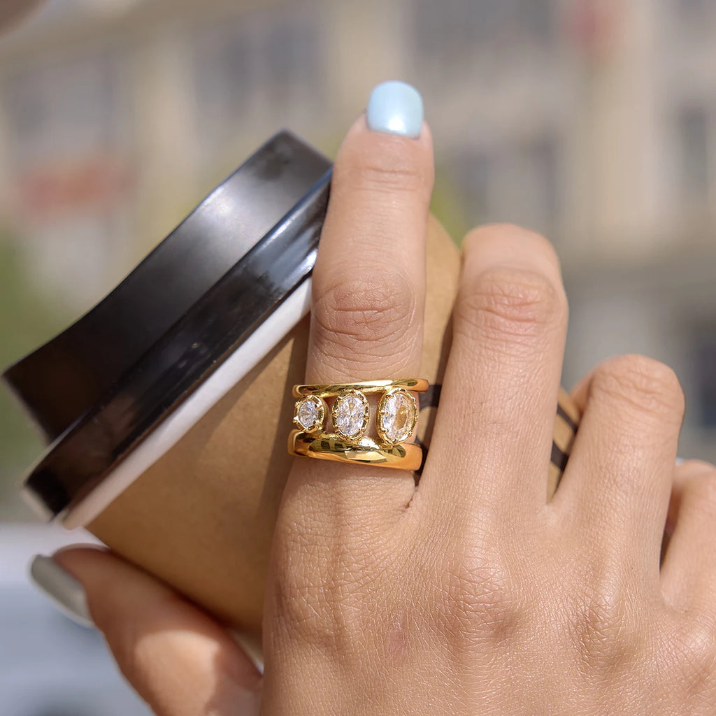 KIKA Delicate Double-Layer Hollow Ring PVD Gold Plated Stainless Steel Rings 316L