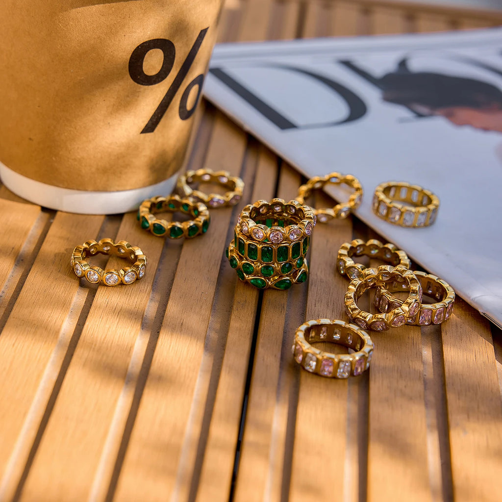 Kika Sparkling Pink Green Zircon Stacked Ring