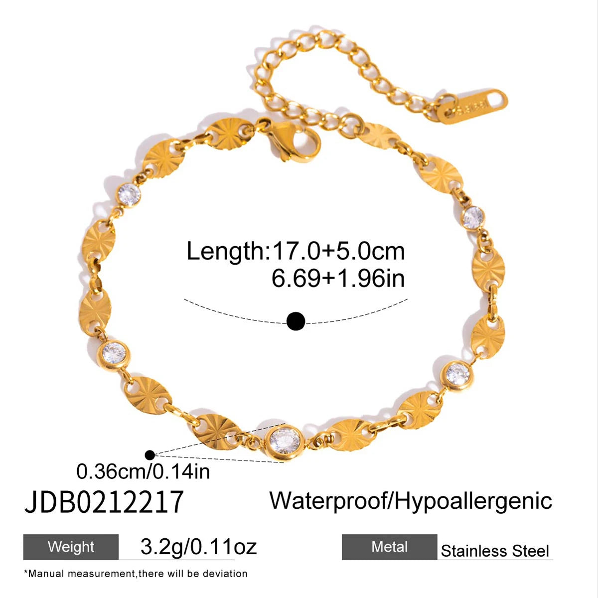 Kika Delicate White Geometric Zircon Stick Paperclip Chain Bracelet
