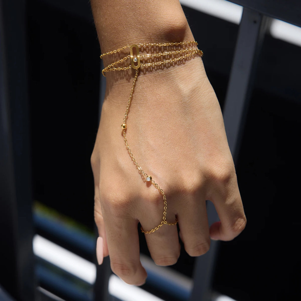 Kika Classic Tiny Crystal Finger Bracelet Multilayer 18K Gold Plated Stainless Steel 316L