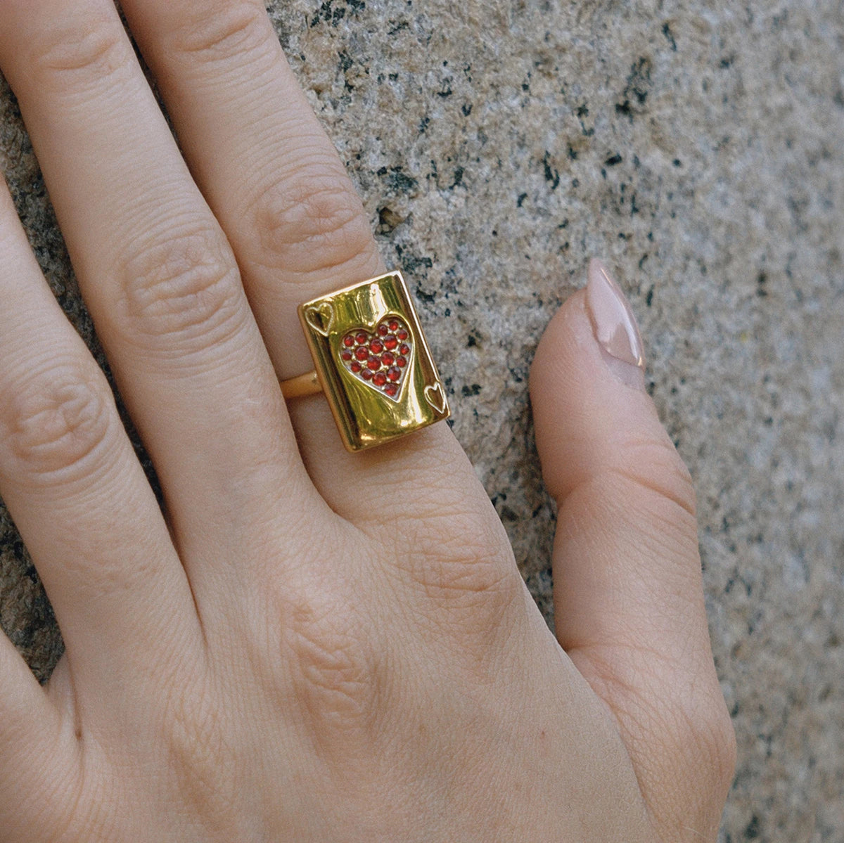 Heart Shaped Red Zircon Poker Ring