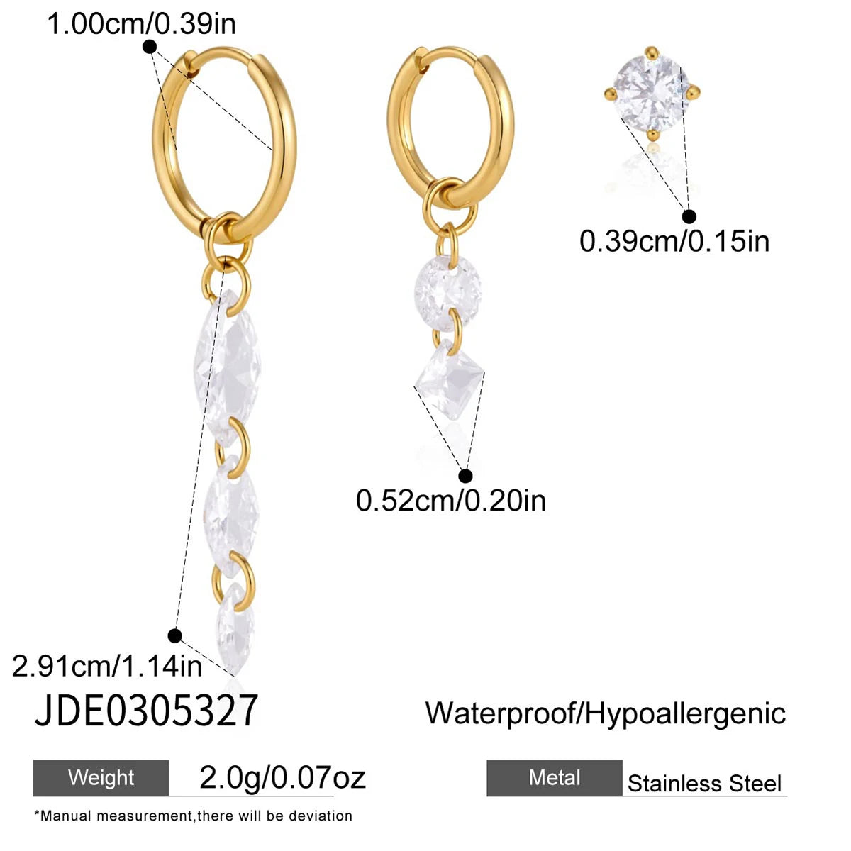 Kika 3 Pcs/Set Delicate Zircon Earrings For Women Minimalist 18K Gold PVD Plated Stainless Steel 316L