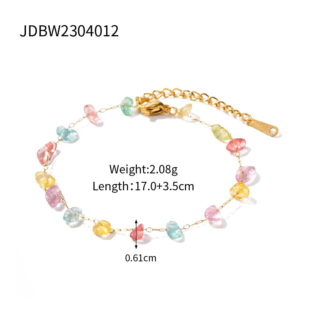 Kika Fashion Trend 18k Gold Color Plated Stainless Steel Heart-Shaped Pendant Necklace Natural Stone Colored Bracelet
