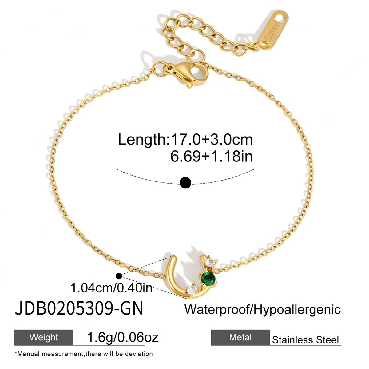 KIKA Delicate Zircon Horseshoe Charm Bracelet For Women Minimalist 18K Gold Plated Stainless Steel Bracelet Fashion Jewelry
