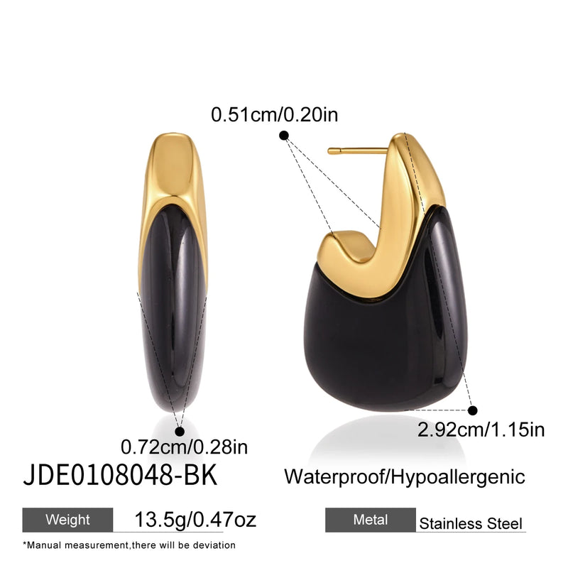 KIKA Vintage Geometric Resin Stud Earrings For Women Minimalist 18K Gold PVD Plated Stainless Steel 316L Earrings Fashion Jewelry