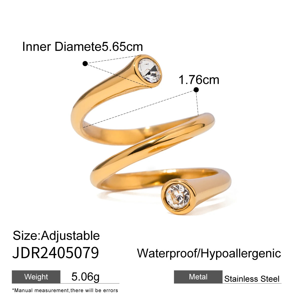 Kika Design Stainless Steel Whirl rhinestone Spotlight Ring