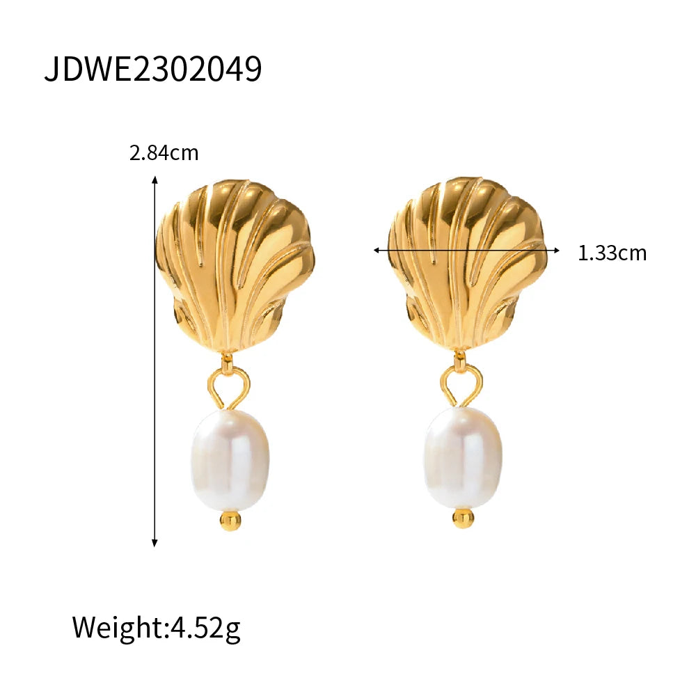 KIKA 316L Stainless Steel 316L Natural Pearl Hoop Earrings Trendy Metalic Golden Geometric