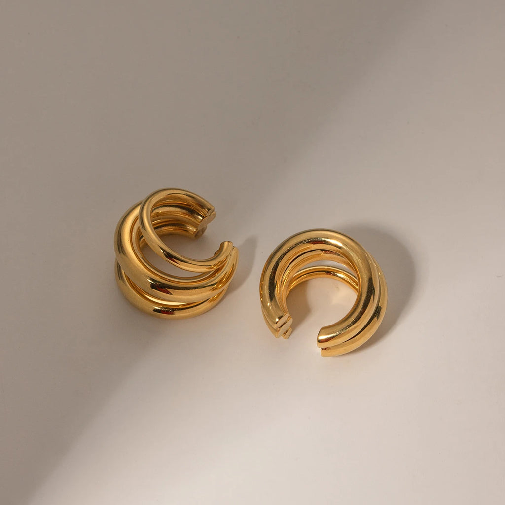 KIKA 18K Gold Color Stainless Steel 316L Three-layer Ear Clip Waterproof Metal Unique Fashion Trendy