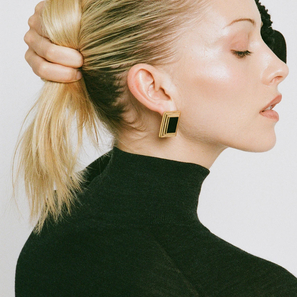 Retro Agate Geometric Ear studs Stainless Steel