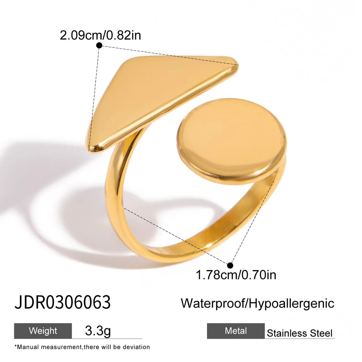 KIKA  Minimalist Classic 18K Gold Color PVD Plated Stainless Steel 316L Geometric Pattern Asymmetric Ring Waterproof