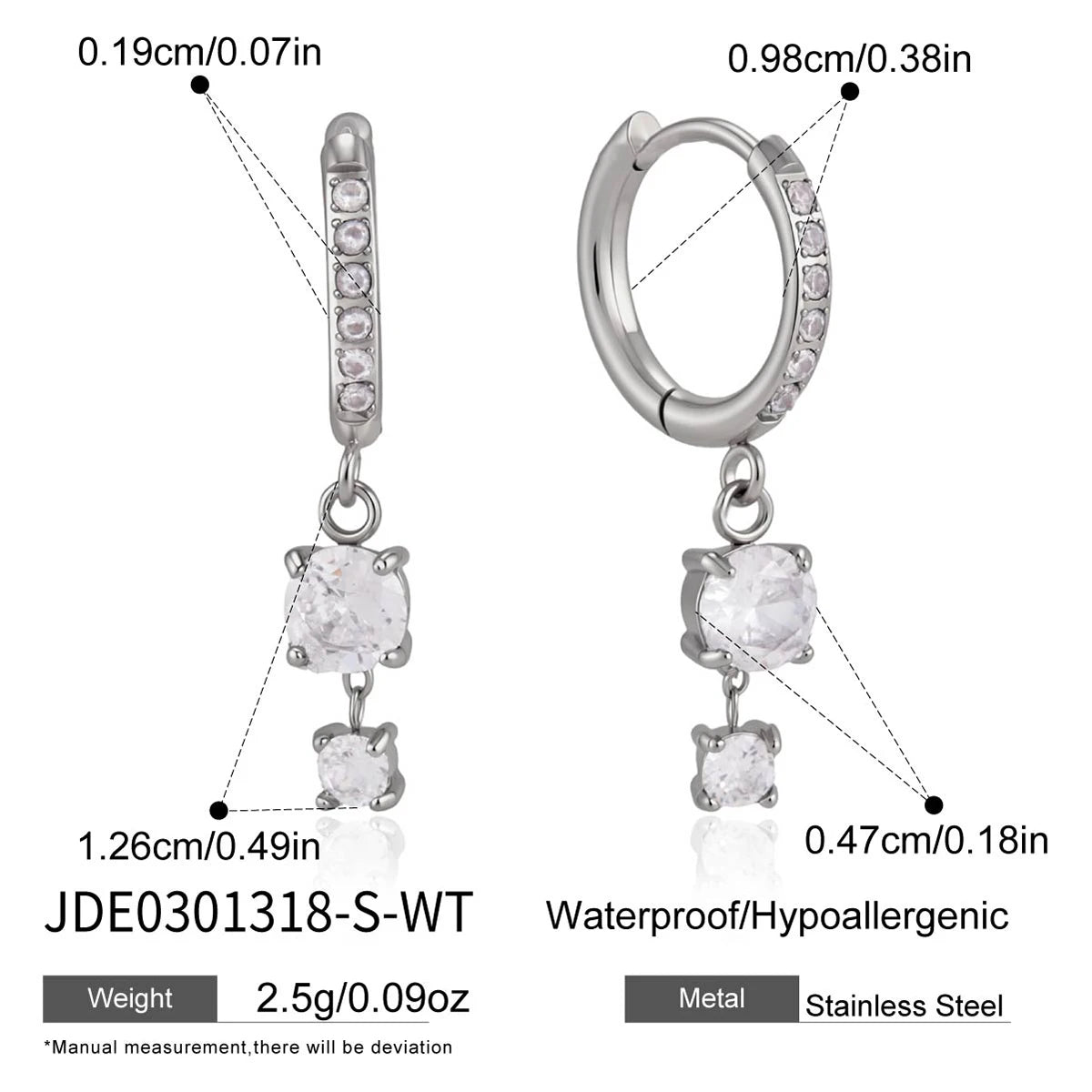 KIKA Green Glass White Zircon Drop Earrings PVD Gold Plated Stainless Steel 316L