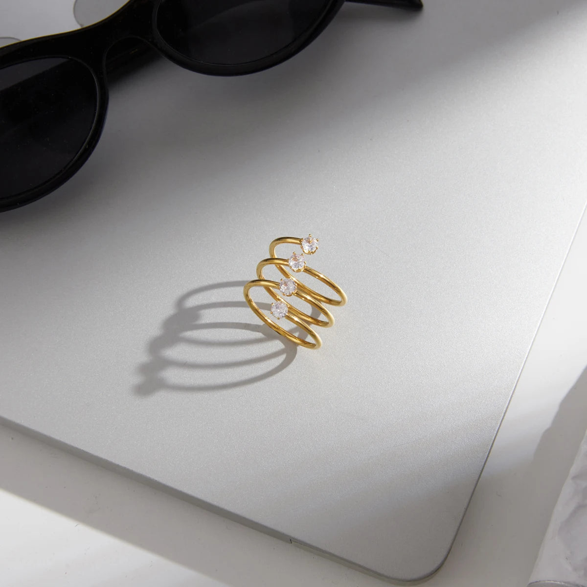 Kika Delicate Zircon Multilayer Open Rings