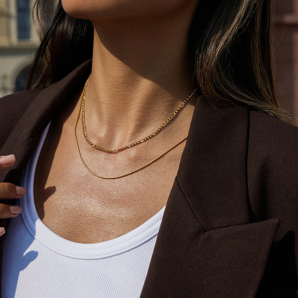 Kika Minimalist Figaro Chain Round Snake Bone Chain Double Layer
