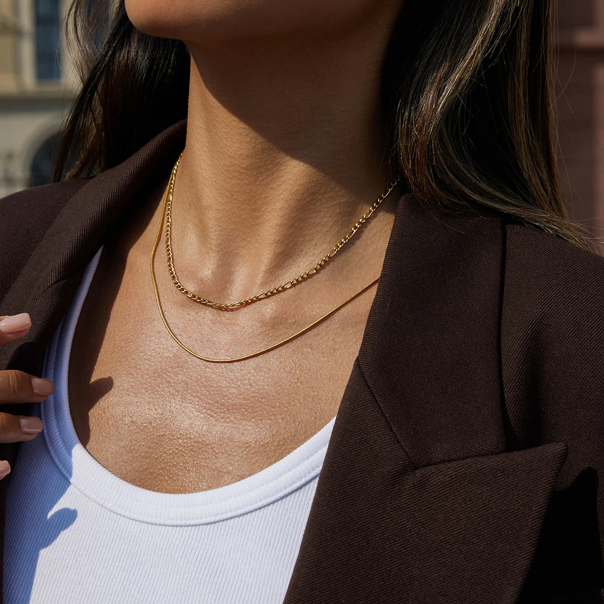 Kika Minimalist Figaro Chain Round Snake Bone Chain Double Layer