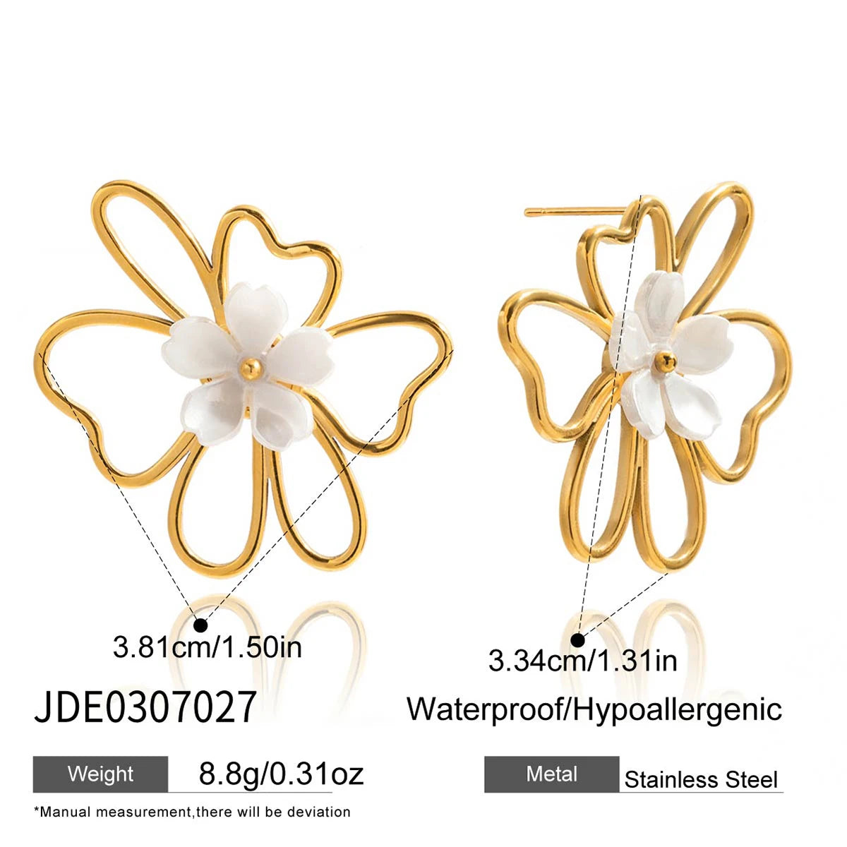 KIKA Vintage Elegant 18K Gold Color PVD Plated Stainless Steel 316L Resin Pearl Zircon Maple Leaf Earrings