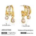 KIKA Water Drop Square Zircon Earrings For Women Minimalist C Shape 18K Gold Plated Stainless Steel 316L