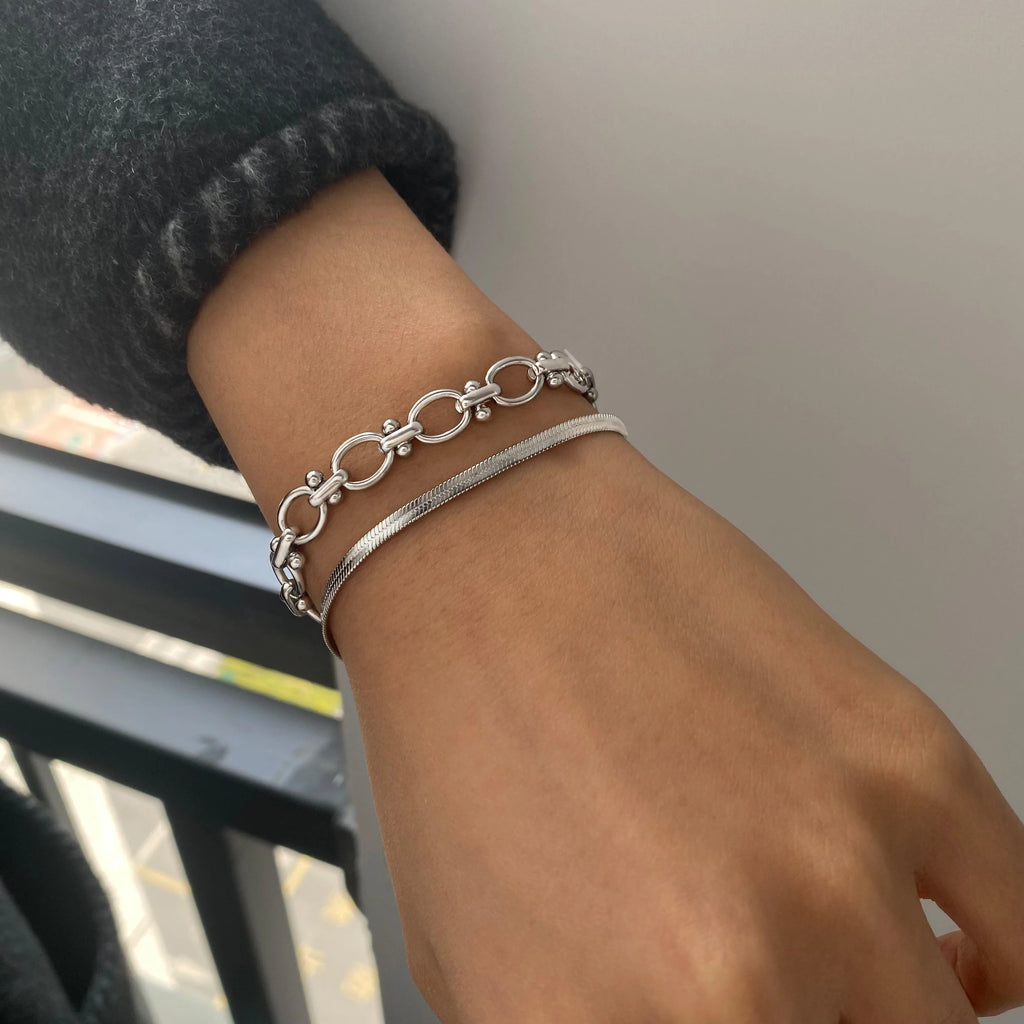 KIKA Minimalist Hammer Pattern Adjustable Bracelet Stainless Steel 316L Serpentine Chain Blade Chain Stackable