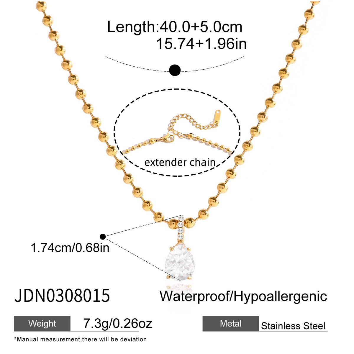 Classic Geometric waterdrop shape White Zircon Necklace