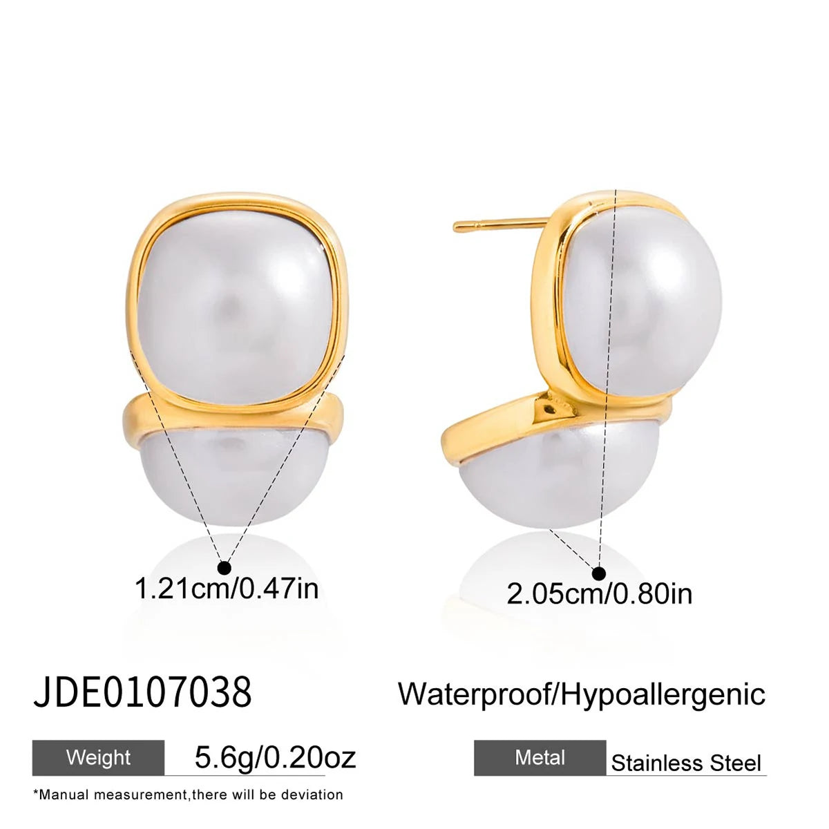 KIKA Elegant Classic 18K Gold Color PVD Plated Inlay Acrylic Pearl C-Shape Earring Hypoallergenic Stainless Steel 316L