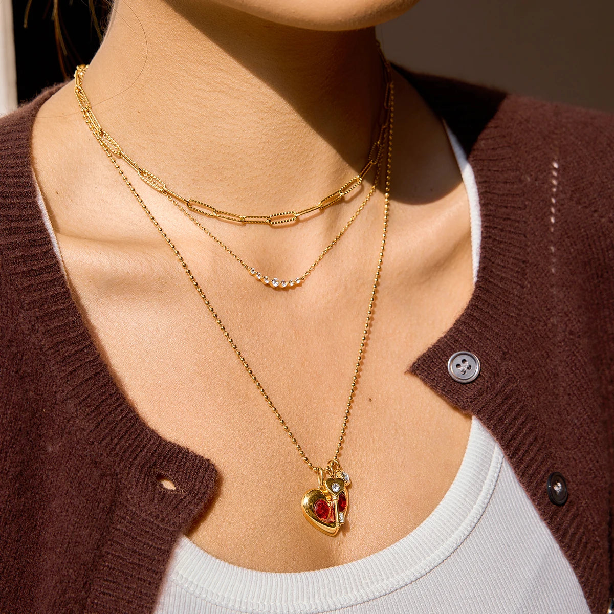 Kika Classic Red Zircon Heart Shaped Necklace