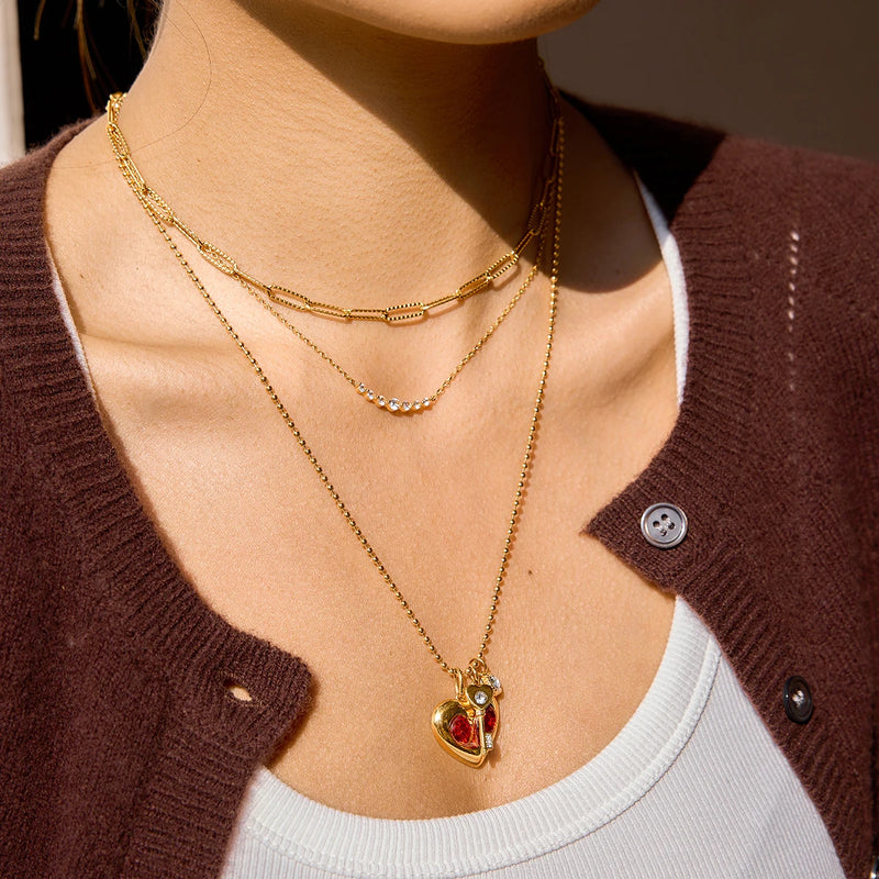 Kika Classic Red Zircon Heart Shaped Necklace