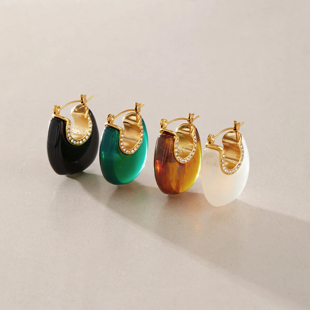 KIKA Elegant U Shape Resin Earrings For Women Minimalist 18K Gold PVD Plated Stainless Steel Earrings Fashion Jewelry Gift