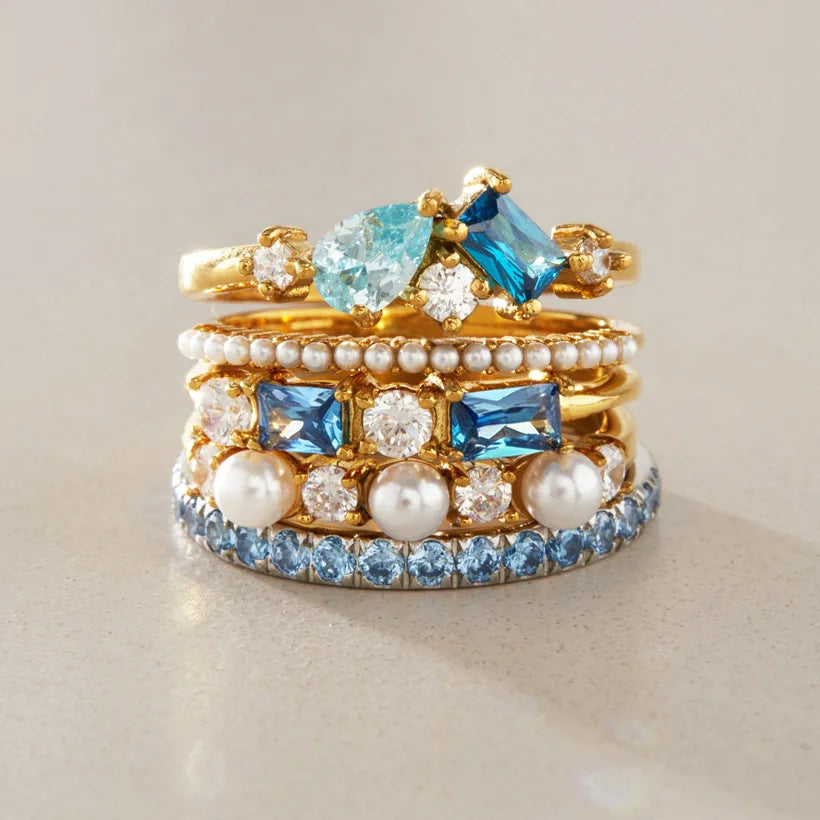 Kika Elegant Blue Zircon Statement Rings 18K Gold PVD Plated Stainless Steel 316L