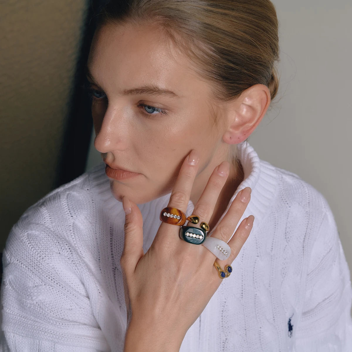 KIKA Size 7 Vintage Chunky Resin Rings For Women Minimalist Cubic Zirconia Rings Autumn Winter Fashion Jewelry Gift