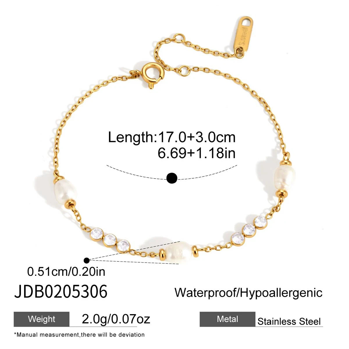 KIKA Freshwater Pearl Zircon Bracelet  PVD Plated Stainless Steel 316L