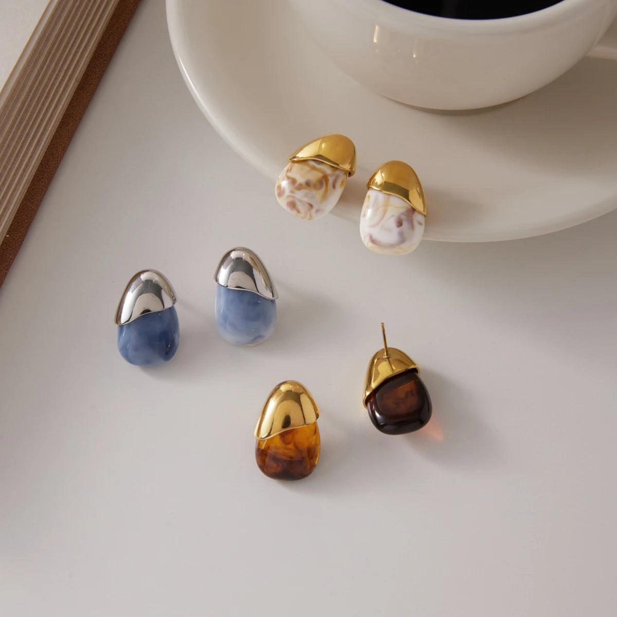 Kika Classic Water Drop Resin Stud Earrings For Women Minimalist 18K Gold Plated Stainless Steel 316L