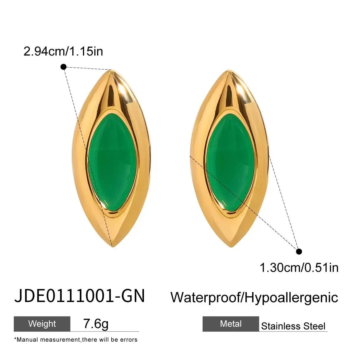 Kika Retro 18K Gold Color Stainless Steel Green Zircon Geometric Earrings
