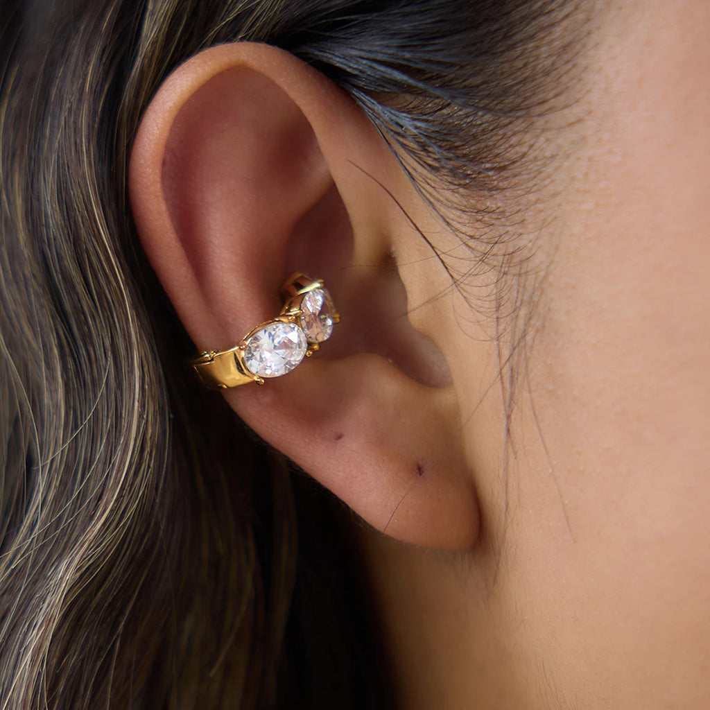 KIK Geometric Zircon Elastic Non-piercing Ear Clips  18K Gold Plated PVD  Stainless Steel316L