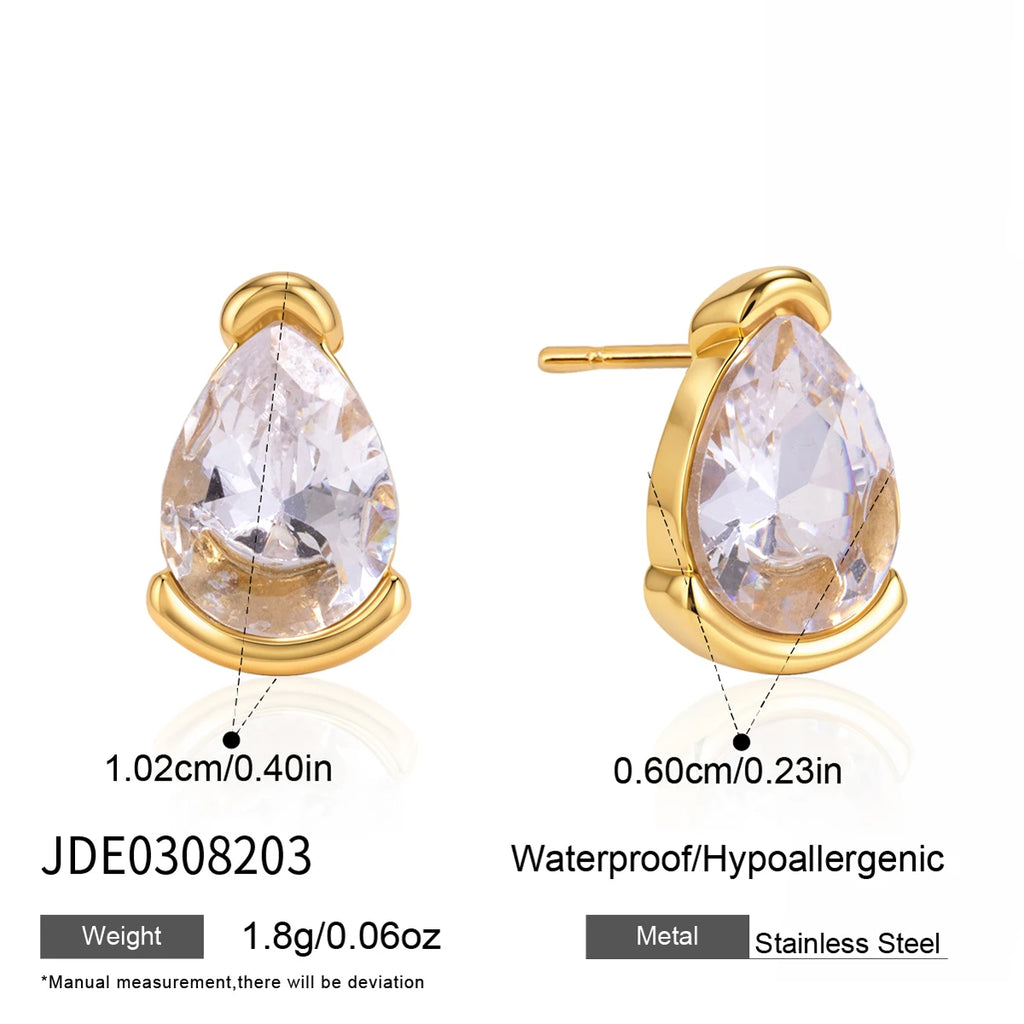 KIKA Delicate Geometric Zircon Stud Earrings For Women Minimalist 18K Gold PVD Plated Stainless Steel Earrings Fashion Jewelry