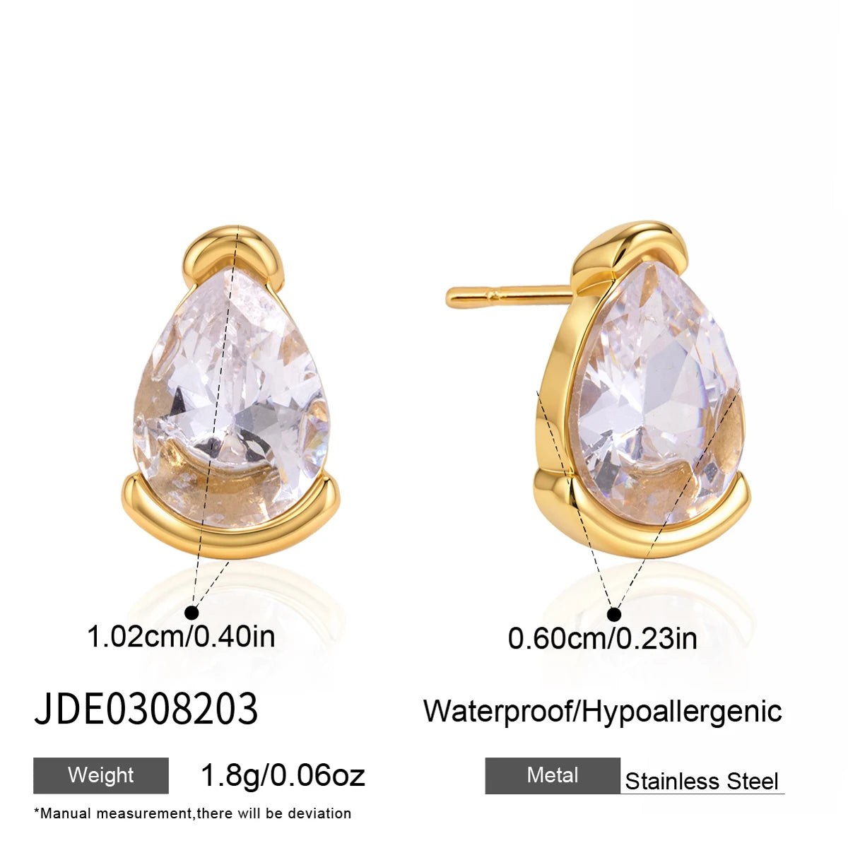 KIKA Delicate Geometric Zircon Stud Earrings For Women Minimalist 18K Gold PVD Plated Stainless Steel Earrings Fashion Jewelry