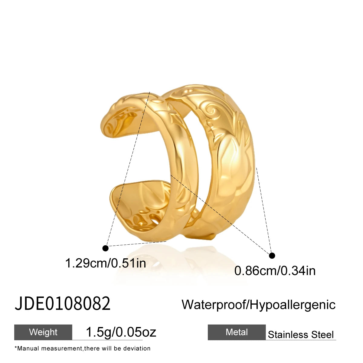 KIKA 1 PC Vintage Double Layer Non-piercing Ear Clip For Women 18K Gold Plated Stainless Steel Earring Fashion Jewelry Gift