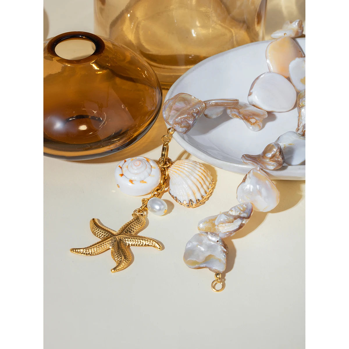 Vacation Style Ocean Series Imitation Pearl Seashell Necklace