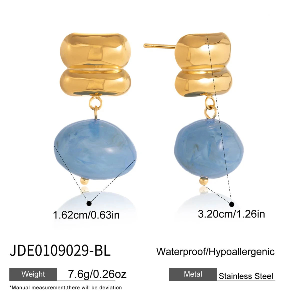 KIKA Multicolor Resin Drop Earrings Minimalist 18K Gold PVD Plated Stainless Steel 316L