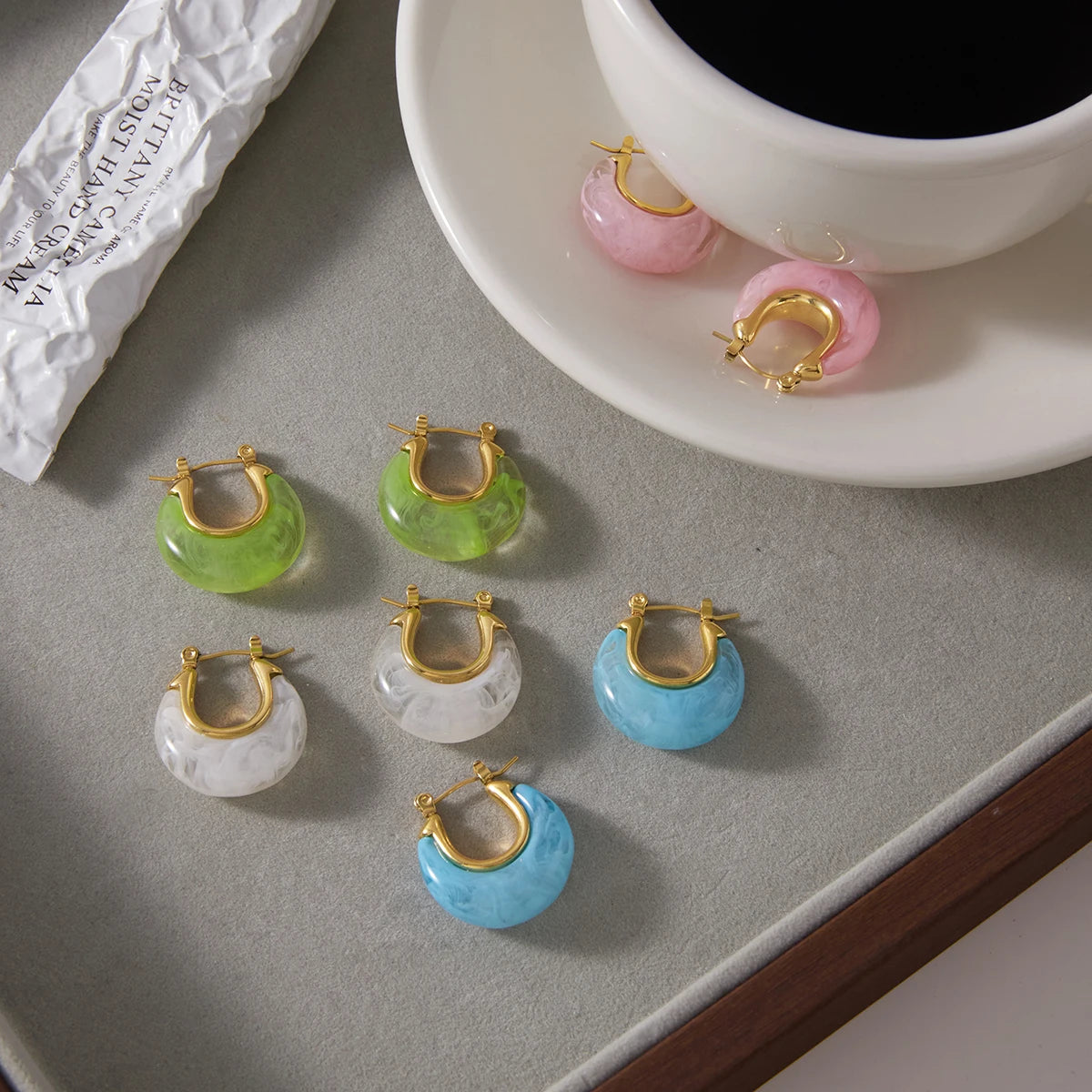 Kika Delicate Summer Blue Pink Colorful Resin Chubby U-Shaped Earrings