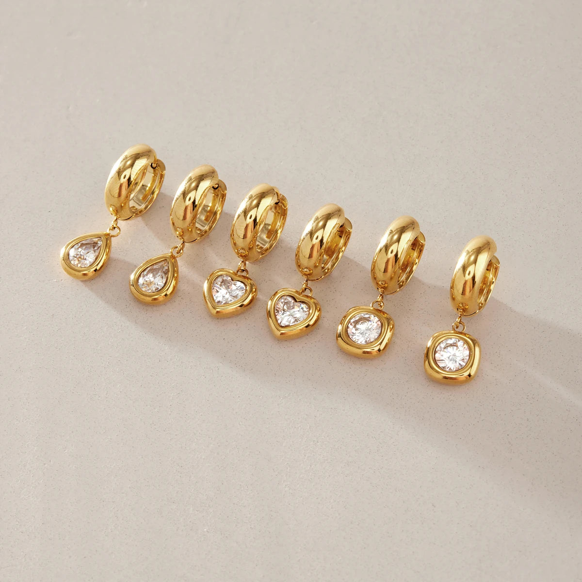 KIKA Delicate Geometric Zircon Drop Earrings  18K Gold PVD Plated Stainless Steel 316L