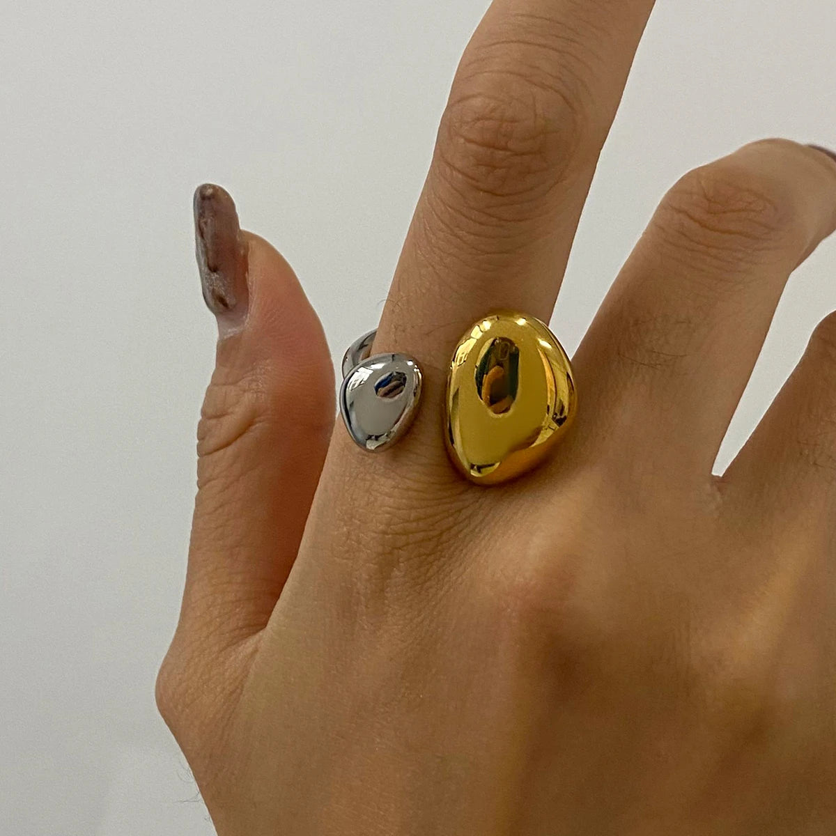 Kika Stainless Steel Minimalist Oval Irregular Ring