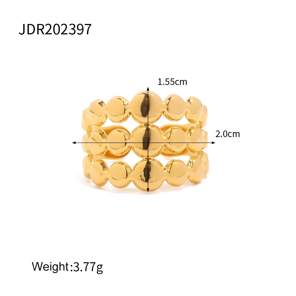 Kika New Trendy Stainless Steel Jewelry Gift Charm 18K Gold Plated Three Layer Line Bead Chain Rings for Women Gift