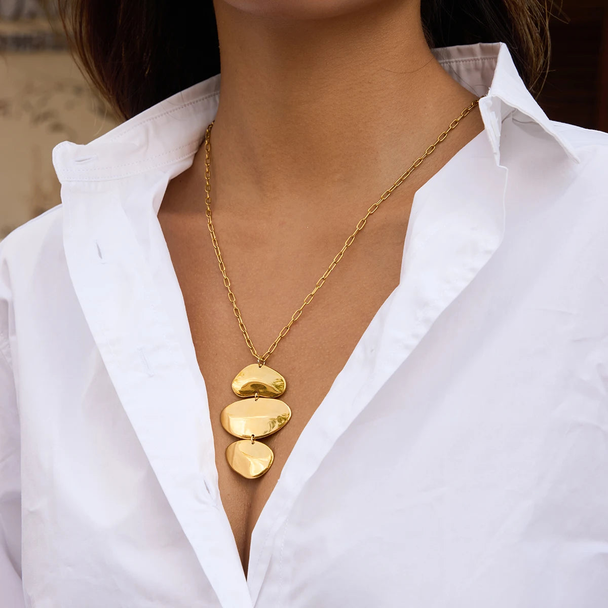 Kika Statement Irregular 3-Layer Circular Pendant Necklace