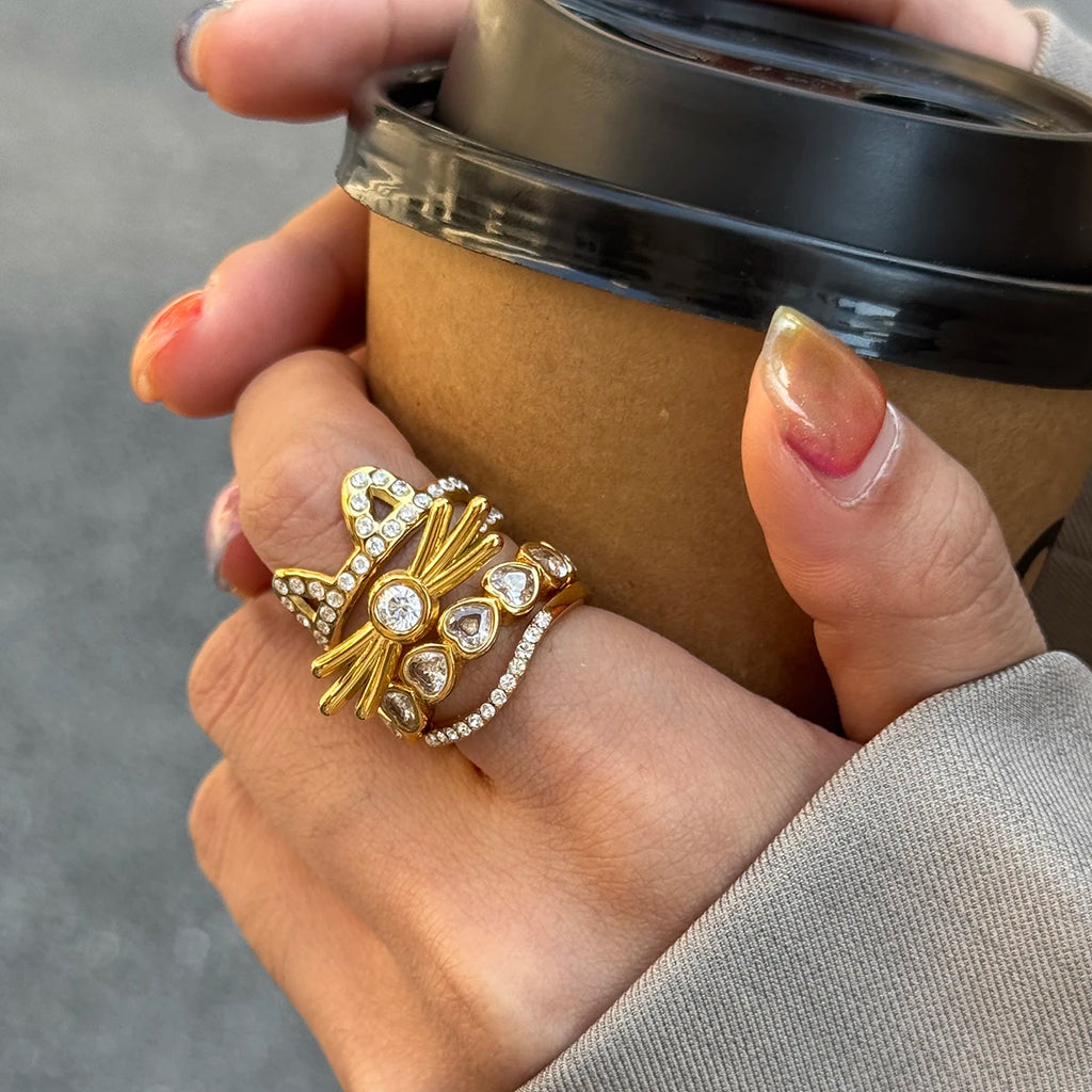 White Rhinestone Cat Open Ring For