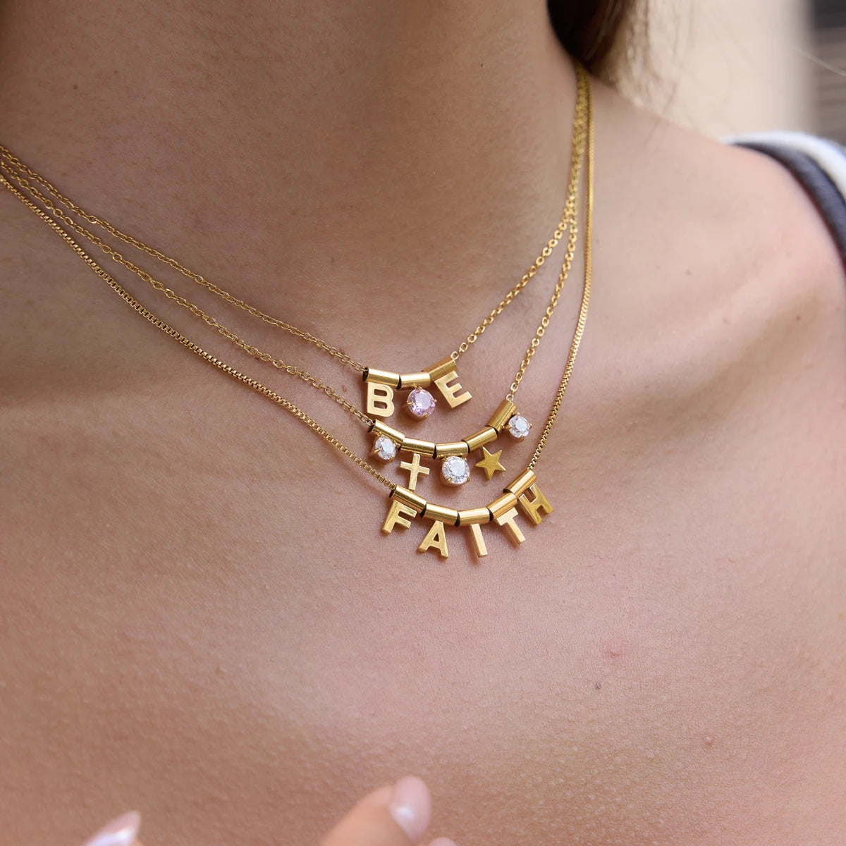 Kika Detachable Letter Zircon Pendant Necklace For Women 18K Gold PVD Plated Stainless Steel 316L